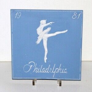 Rare Lotus Tile Philadelphia 1981 ballerina handmade jasperware blue Ballet